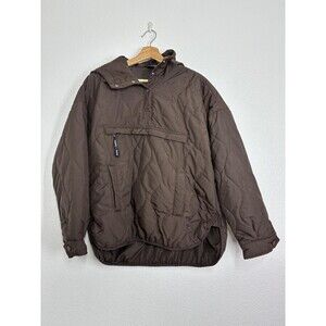PUFFIT Jacket Mens Small Brown Quilted Anorak Pullover Hooded Kangaroo Pocket
